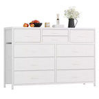 Commode en tissu à 10 tiroirs - Rangement léger avec cadre en acier et plateau en bois, organisateur multifonctionnel