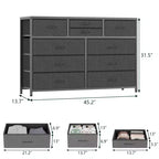 Commode en tissu à 10 tiroirs - Rangement léger avec cadre en acier et plateau en bois, organisateur multifonctionnel