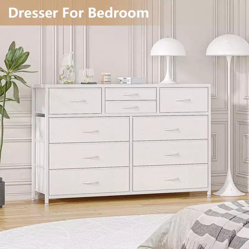 Commode en tissu à 10 tiroirs - Rangement léger avec cadre en acier et plateau en bois, organisateur multifonctionnel