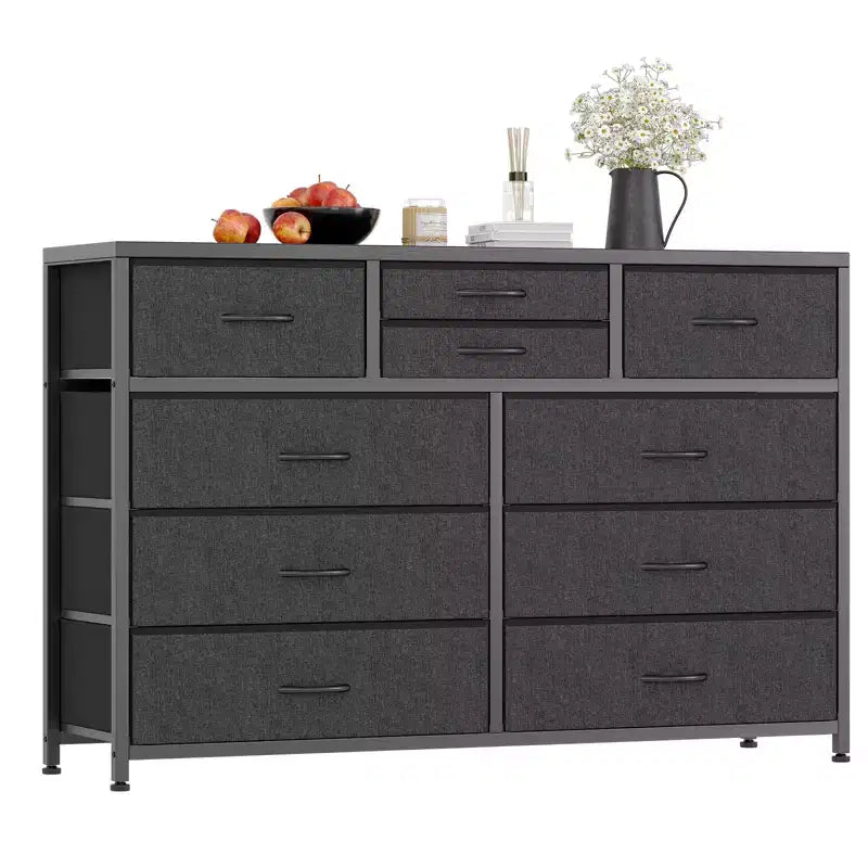 Commode en tissu à 10 tiroirs - Rangement léger avec cadre en acier et plateau en bois, organisateur multifonctionnel