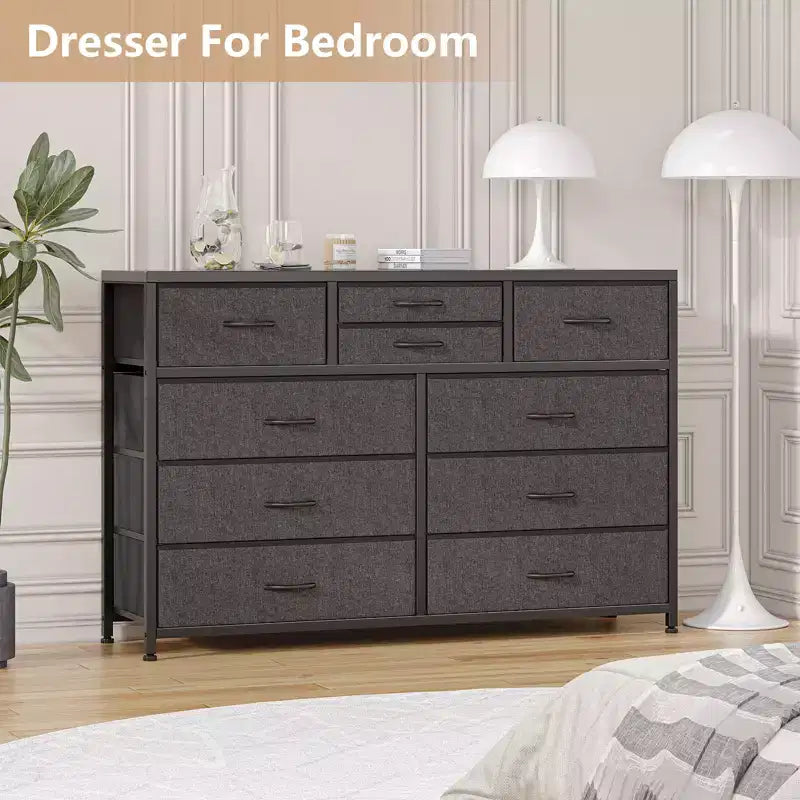 Commode en tissu à 10 tiroirs - Rangement léger avec cadre en acier et plateau en bois, organisateur multifonctionnel