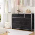 Commode en tissu à 10 tiroirs - Rangement léger avec cadre en acier et plateau en bois, organisateur multifonctionnel