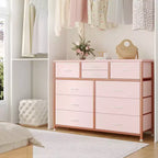 Commode en tissu à 10 tiroirs - Rangement léger avec cadre en acier et plateau en bois, organisateur multifonctionnel