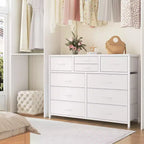 Commode en tissu à 10 tiroirs - Rangement léger avec cadre en acier et plateau en bois, organisateur multifonctionnel