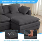 Canapé d'angle modulable en forme de L de 113 po Mjkone, canapé nuage moderne en chenille 4 places avec pouf et coussin épaissi