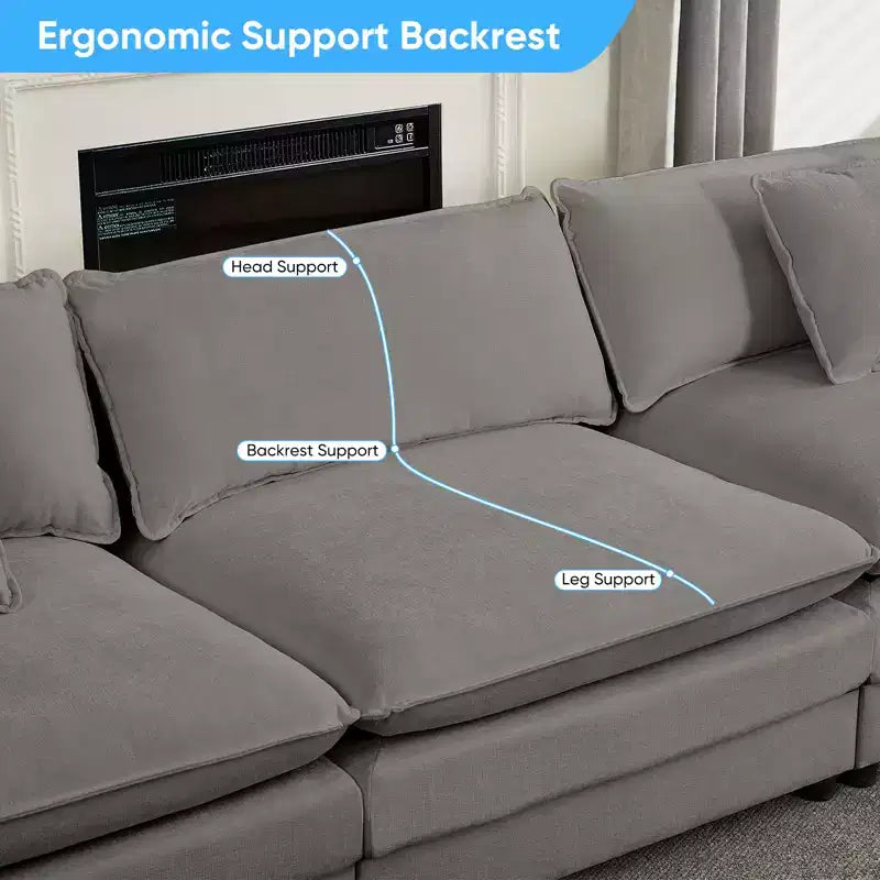 Canapé d'angle modulable en forme de L de 113 po Mjkone, canapé nuage moderne en chenille 4 places avec pouf et coussin épaissi