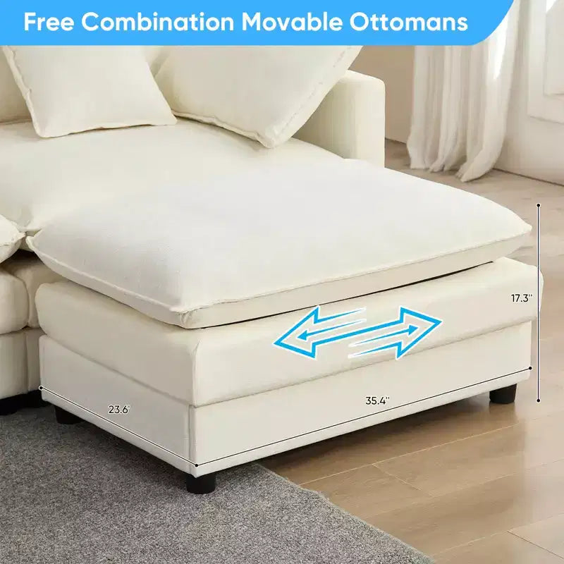 Canapé d'angle modulable en forme de L de 113 po Mjkone, canapé nuage moderne en chenille 4 places avec pouf et coussin épaissi