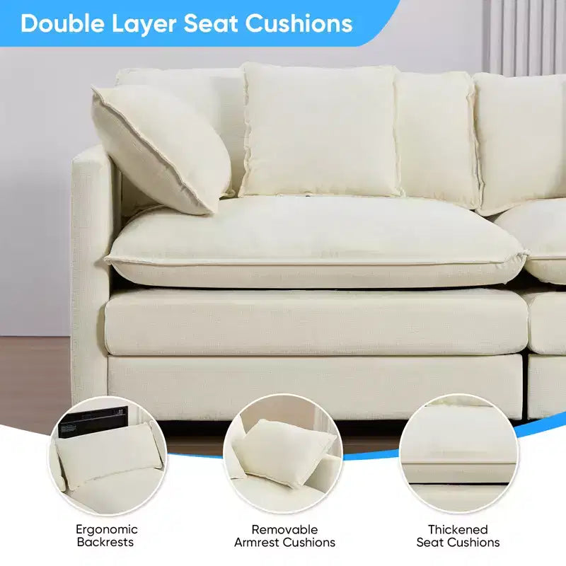 Canapé d'angle modulable en forme de L de 113 po Mjkone, canapé nuage moderne en chenille 4 places avec pouf et coussin épaissi