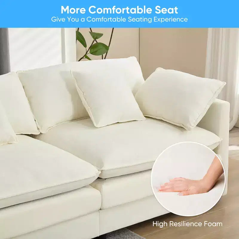 Canapé d'angle modulable en forme de L de 113 po Mjkone, canapé nuage moderne en chenille 4 places avec pouf et coussin épaissi