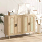 Buffet en rotin avec prise électrique – Meuble de rangement bohème à 4 portes pour salle à manger et salon
