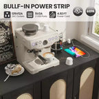 Buffet en rotin avec prise électrique – Meuble de rangement bohème à 4 portes pour salle à manger et salon