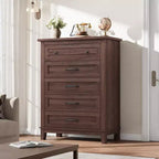 Commode verticale haute de 105 cm - Meuble de rangement autoportant à 5 tiroirs pour chambre et salon