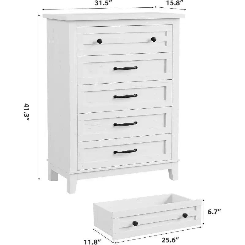 Commode verticale haute de 105 cm - Meuble de rangement autoportant à 5 tiroirs pour chambre et salon