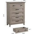 Commode verticale haute de 105 cm - Meuble de rangement autoportant à 5 tiroirs pour chambre et salon