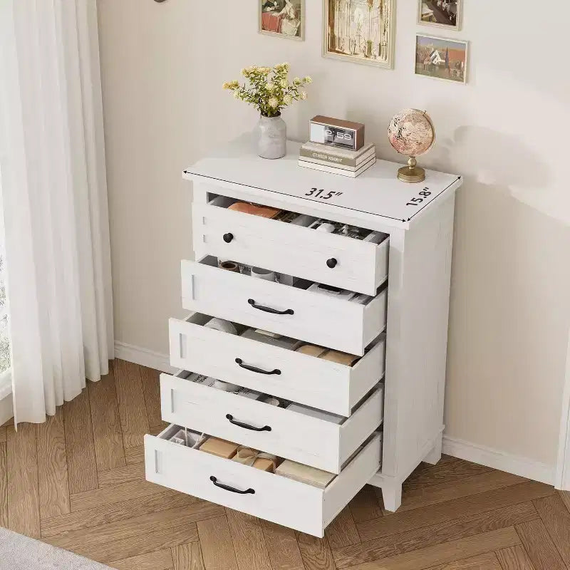 Commode verticale haute de 105 cm - Meuble de rangement autoportant à 5 tiroirs pour chambre et salon