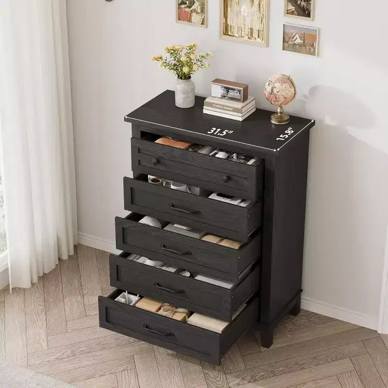 Commode verticale haute de 105 cm - Meuble de rangement autoportant à 5 tiroirs pour chambre et salon