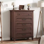 Commode verticale haute de 105 cm - Meuble de rangement autoportant à 5 tiroirs pour chambre et salon