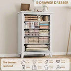 Commode verticale haute de 105 cm - Meuble de rangement autoportant à 5 tiroirs pour chambre et salon