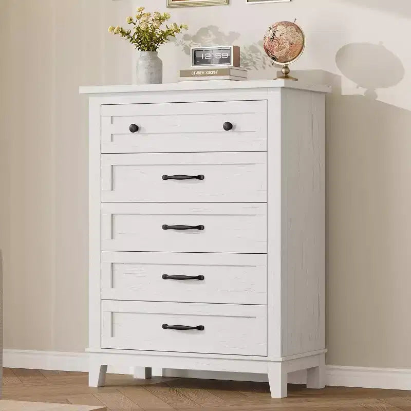 Commode verticale haute de 105 cm - Meuble de rangement autoportant à 5 tiroirs pour chambre et salon