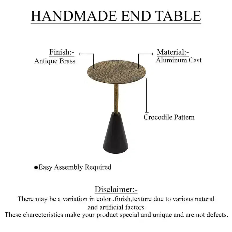 Table d'appoint Royal Hampton 21,5 | Fabrication artisanale en fonte d'aluminium | Motif crocodile