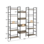 Étagère à livres à triple colonne à 5 niveaux, étagères de présentation hautes autoportantes, étagères à livres réglables de style industriel rustique, étagères à livres modernes pour chambre à coucher