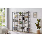 Étagère à livres à triple colonne à 5 niveaux, étagères de présentation hautes autoportantes, étagères à livres réglables de style industriel rustique, étagères à livres modernes pour chambre à coucher