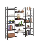 Étagère à livres à triple colonne à 5 niveaux, étagères de présentation hautes autoportantes, étagères à livres réglables de style industriel rustique, étagères à livres modernes pour chambre à coucher