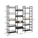 Étagère à livres à triple colonne à 5 niveaux, étagères de présentation hautes autoportantes, étagères à livres réglables de style industriel rustique, étagères à livres modernes pour chambre à coucher