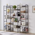 Étagère à livres à triple colonne à 5 niveaux, étagères de présentation hautes autoportantes, étagères à livres réglables de style industriel rustique, étagères à livres modernes pour chambre à coucher