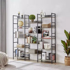Étagère à livres à triple colonne à 5 niveaux, étagères de présentation hautes autoportantes, étagères à livres réglables de style industriel rustique, étagères à livres modernes pour chambre à coucher
