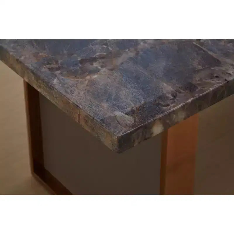 Table de salle à manger rectangulaire Okak de 180 cm avec plateau en faux marbre et pieds en acier inoxydable, table de cuisine pour 6 à 8 personnes pour le salon, marron