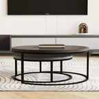 Gaoyangjiaju 31.5 Ensemble de 2 tables basses gigognes rondes modernes - Tables centrales industrielles minimalistes - Gris/Noir