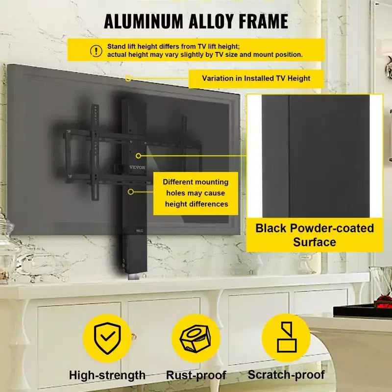 VEVOR Élévateur de télévision motorisé pour écrans jusqu'à 50 pouces, course de 71 cm avec hauteur réglable de 96,5 cm à 165 cm, télécommandé, supporte jusqu'à 60 kg, noir