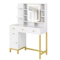 Vanity Desk with Lights, Makeup Vanity Desk, 3 Color Lighting Modes, Vanity Table with Drawers and Cabinets, Dressing Table with Power Outlet