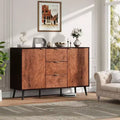 51.2 Farmhouse Sideboard Buffet Cabinet with 3 Drawers, Burl Texture, and Open Shelves, Walnut Finish