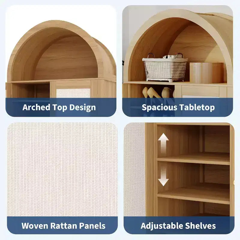 Meuble de rangement pour chaussures arqué à 5 niveaux avec portes en rotin, armoire à chaussures autoportante de style ferme avec étagères réglables pour entrée, couloir