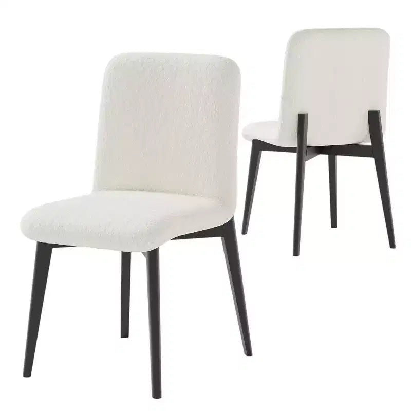 HomeRoots Ensemble de deux chaises de salle à manger capitonnées en tissu bouclé blanc et noir