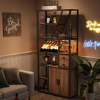 Meuble bar à vin TROPOW - Station de café haute avec prises de courant, porte-bouteilles pour salon