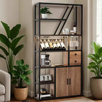 Meuble bar à vin TROPOW - Station de café haute avec prises de courant, porte-bouteilles pour salon