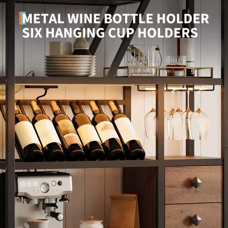 Meuble bar à vin TROPOW - Station de café haute avec prises de courant, porte-bouteilles pour salon