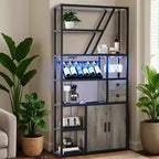 Meuble bar à vin TROPOW - Station de café haute avec prises de courant, porte-bouteilles pour salon
