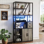Meuble bar à vin TROPOW - Station de café haute avec prises de courant, porte-bouteilles pour salon