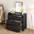 Commode 6 tiroirs pour chambre, commode large et moderne avec rangement, commode de placard en bois autoportante, noire