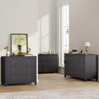 Commode 6 tiroirs pour chambre, commode large et moderne avec rangement, commode de placard en bois autoportante, noire
