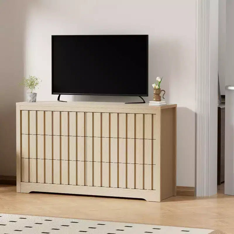Commode cannelée pour chambre à coucher avec 6 tiroirs, commode moderne sans poignées, commode en bois, organisateur de placard à vêtements en bois avec rangement profond