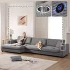 Canapé d'angle surdimensionné en velours côtelé 4 places avec port de charge USB et porte-gobelet, canapé nuage en forme de L, canapé-lit à assise profonde