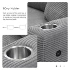Canapé d'angle surdimensionné en velours côtelé 4 places avec port de charge USB et porte-gobelet, canapé nuage en forme de L, canapé-lit à assise profonde