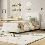 Velvet Upholstered Kids Bed Frame with Headboard - Low Profile Platform Bed for Teens, No Box Spring Needed, Cozy Fabric, Quiet & Easy Assembly