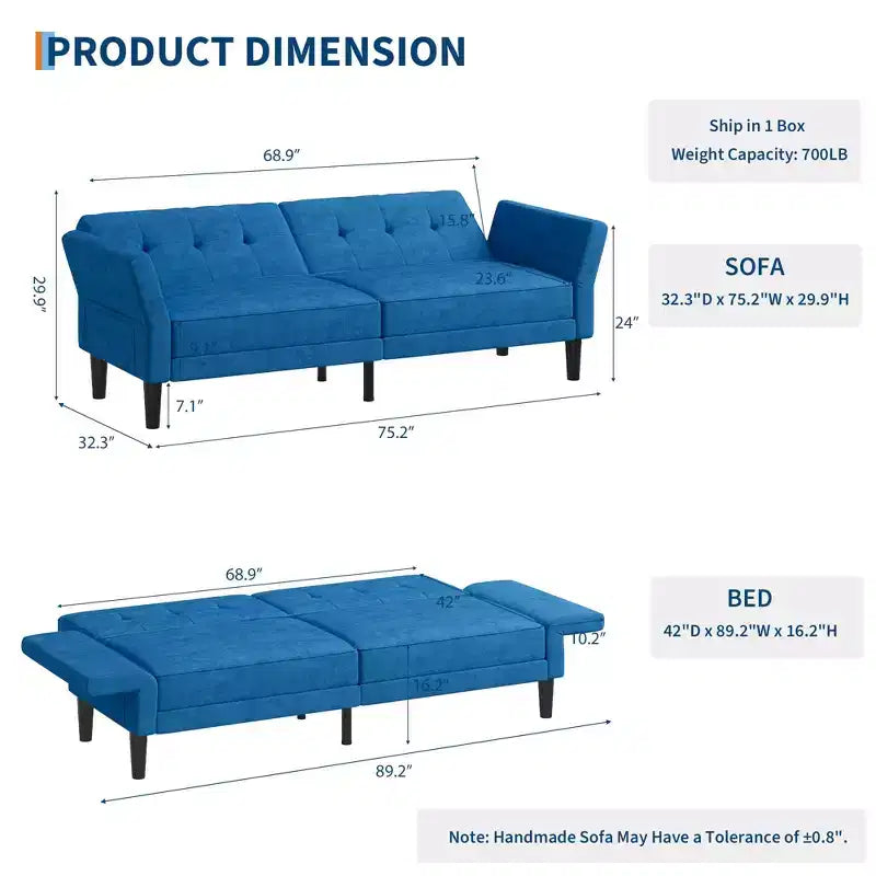 Canapé-lit de 226 cm, canapé-lit convertible moderne en chenille avec dossier et accoudoirs réglables, causeuse surdimensionnée