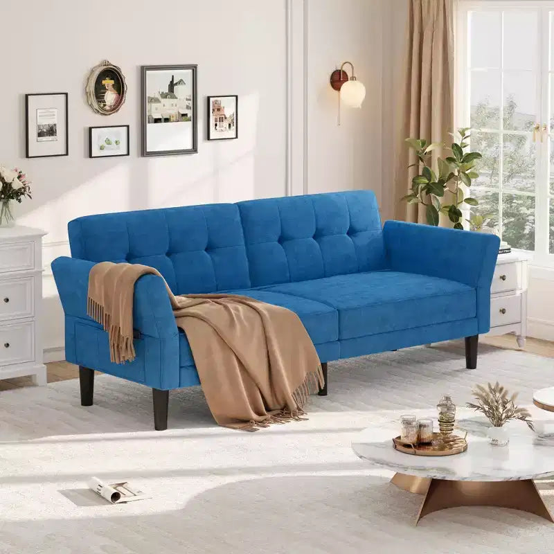 Canapé-lit de 226 cm, canapé-lit convertible moderne en chenille avec dossier et accoudoirs réglables, causeuse surdimensionnée
